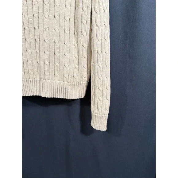 Polo Ralph Lauren Cable Knit Crew Neck Sweater 100% Cotton Tan Preppy Mens XL - Picture 7 of 14